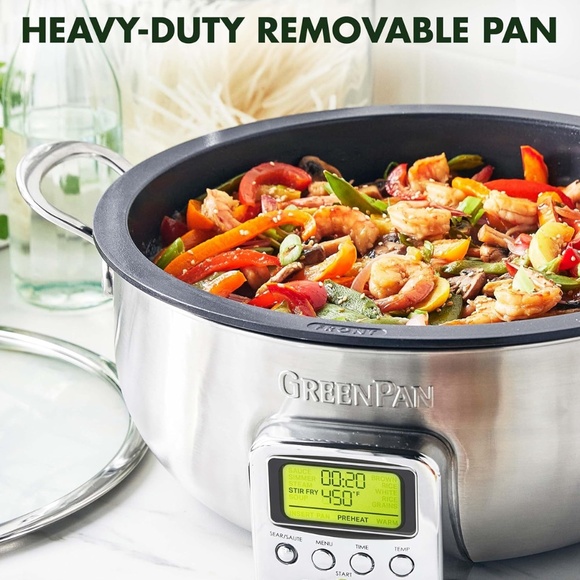 GreenPan Elite 6QT Electric Skillet, Sear Saute Stir-Fry Cook Rice, Healthy Cera - Picture 7 of 9
